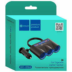 Разветвитель прикуривателя DREAM WF-0966 2USB 3 АЗУ 3А черный