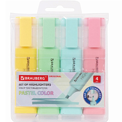 Набор текстовыделителей 4 ЦВЕТА, BRAUBERG "ORIGINAL PASTEL" 151697