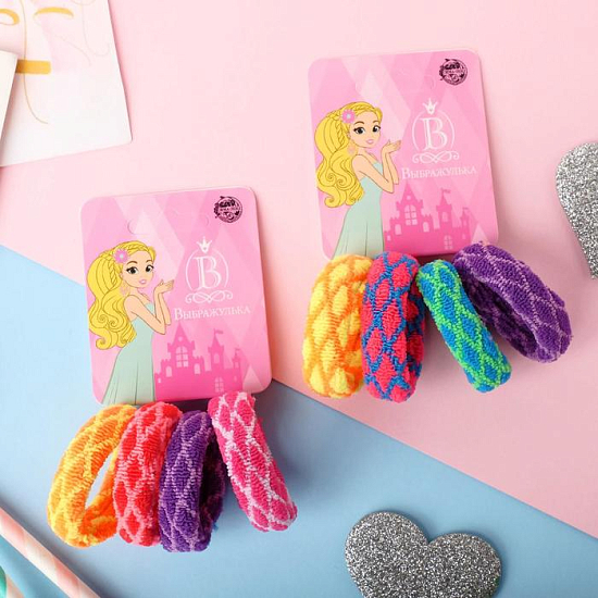 Резинка для волос "Махрушка" (набор 4 шт) яркая сеточка   5352666