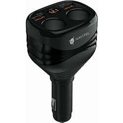 Разветвитель прикуривателя NAVITEL USP55 PRO (2выхода+2USB) черный, 3A QC