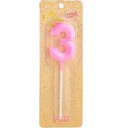 Свеча в торт на шпажке «Грань», цифра "3", 5 см, розовая 10330396
