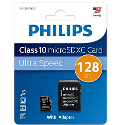 Micro SD 128Gb PHILIPS Class 10 + адаптер SD