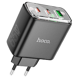 Сетевое ЗУ 1USB/2Type-C 3A HOCO CS44A, Smart, черный, Type-C-Type-C, PD 65Вт