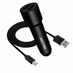 Авто ЗУ 2USB 2.4A WALKER WCR-22 Type-C черное