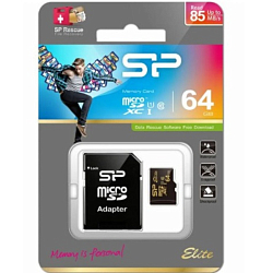 Micro SD  64GB Silicon Power Class 10  Elite Gold (R/W 85 Mb/s) + SD адаптер
