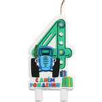 Свеча в торт цифра 4 "С Днем рождения", Синий трактор, 8,5×5 см 10353986