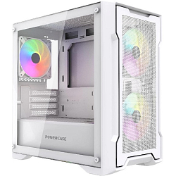 Корпус Powercase Mistral Micro X3W ARGb, Tempered Glass, 3x 120mm ARGb PWM Fan, белый, mATX (CMMXW-A3)