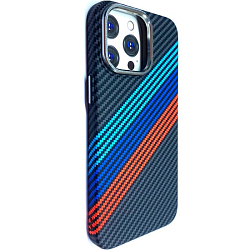 Задняя накладка LUXO MagSafe для iPhone 15 Pro Max чёрный, разноцветные полосы