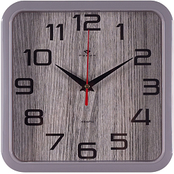 Часы настенные РУБИН "Классика" квадрат 22х22см, корпус серый "Текстура дерева" (2223-012)