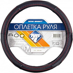 Оплетка на руль Hova Bright черная 47368 М черная с перфорированными черными вставками и красной прострочкой