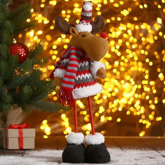 Кукла интерьерная Олень в полосатом шарфике-длинные ножки 11х36 см, стоит   5036076