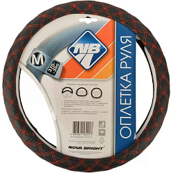 Оплетка на руль Hova Bright черная 48327 М черная с перфорированными бордовыми вставками, бордовая строчка