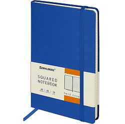 Блокнот А5 148x218мм, BRAUBERG Metropolis, балакрон, 80л, резинка, клетка, синий, 111582