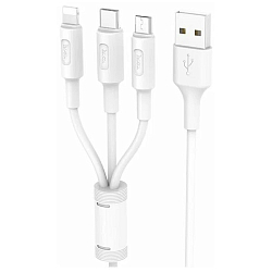 Кабель USB <--> Lightning/Type-C/microUSB  1.0м NONAME светящийся ( белый)