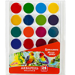 Краски акварельные BRAUBERG "МАГИЯ ЦВЕТА NEW", медовые, 24 цвета, круглые кюветы, 192365