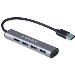 USB Type-C Хаб GEMBIRD UHB-C484, 4хUSB, с доп.питанием (порт Type-C), кабель USB 19см, алюминий, коробка