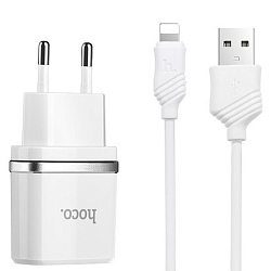 Сетевое ЗУ 2USB 2.4A HOCO C12 Lightning белый