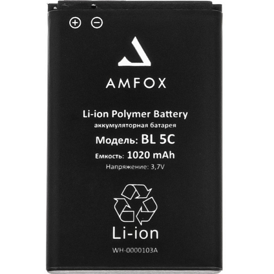 АКБ EURO AMFOX для Nokia (BL-5C) 100/105/1208/1600/1650/2300/3120/6300/6670 (1020mAh) тех.пак