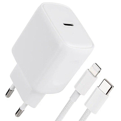 Сетевое ЗУ 1Type-C 3A WALKER WH-39 белое, кабель Lightning, 25Вт