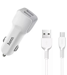 Авто ЗУ 2USB 2.4A HOCO Z23 Grand Style microUSB белый