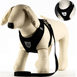 Комплект амуниции с мягкой шлейкой и светоотражающей нашивкой, M, ОШ 26 см, ОГ 36-44 см, чёрный