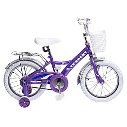 Велосипед TORRENT Cristal Фиолетовый (1 скорость, добавочные колеса, рама сталь, колеса 16", корзина)/ Размер рамы 10,5")