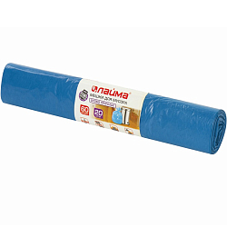 Мешки для мусора 60л LAIMA синие в рулоне 20 шт особо прочные, ПВД 30 мкм, 60х70см, 601382