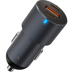Aвто ЗУ 1USB/2Type-C DEPPA 11224, металл, серый, 60W