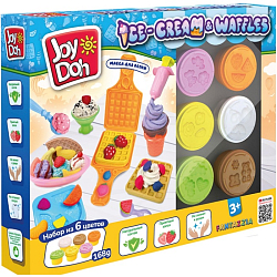 Масса для лепки Joy Doh набор ICE-CREAM&WAFFLES-МОРОЖЕНОЕ И ВАФЛИ,3d формы,10 аксессуаров,6 баночек с тестом WAFF-168 pot/12/ ***