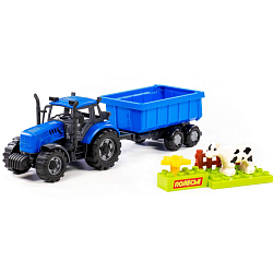 Трактор "Прогресс" с прицепом инерционный (синий) + конструктор "Макси" 6 эл 02284