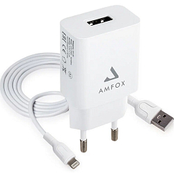Сетевое ЗУ 1USB 2.1A AMFOX AH-45, Lightning, белое