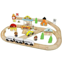 Деревянная железная дорога JetFun с электропоездом на батарейках