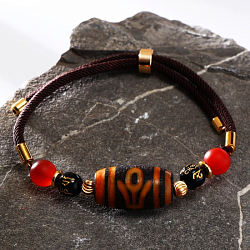 Браслет "Бусина Дзи" на шнурке, бочка, цвет бело-коричневый, 7153675