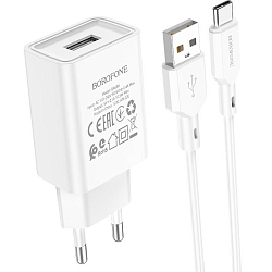 Сетевое ЗУ 1USB 2.1A BOROFONE BA68A, Glacier, Type-C, белый