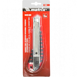 Нож 18мм MATRIX 78938, выдвижное лезвие металлическая направляющая эргоном. двухкомпонентная рукоятка