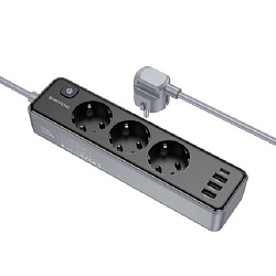 Сетевой фильтр  3.0м BOROFONE BAC8, 3 розетки, 3USB/1 Type-C (PD20W/1C3A), black