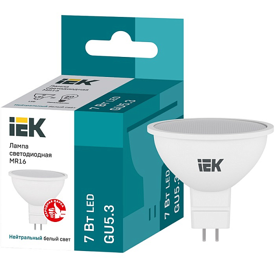 Лампа светодиодная IEK ECO MR16 7W/4000К/GU5.3
