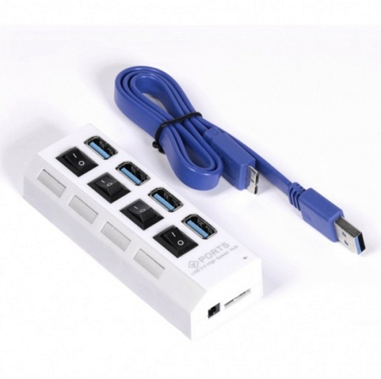 USB 3.0 хаб с выключателями, 4 порта, СуперЭконом, белый, SBHA-7304-W