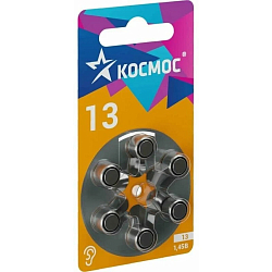 Элемент питания КОСМОС ZA13 Воздушно цинковая для слухового аппарата (13, PR48, DA13, V13A) BL-6 (1/60)