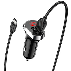 Авто ЗУ 2USB 2.4A BOROFONE BZ15, Auspicious, Type-C, чёрный