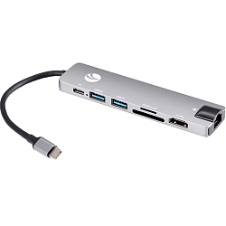USB-Хаб VCOM CU4351 Type-Cm -->HDMI 4K@30Hz+USB3.0+USB2.0+RJ45+TF+CD+PD,VCOM, Alum Shell