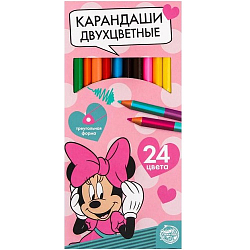 Карандаши цветные 24 цвета, двухсторонние  "Минни", Минни Маус   5012640