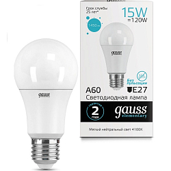 Лампа светодиодная GAUSS Elementary A60 15W/4100K/E27