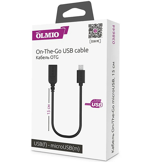 Кабель USB <--> microUSB  0.15м OLMIO "On-The-Go"