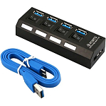 USB-Xaб 3.0 4 порта, 4 порта c питанием и выключателями ,черный