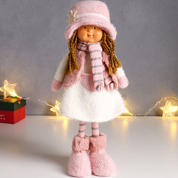 Кукла интерьерная "Малышка с хвостиками, в вязаном бело-розовом наряде и шляпке" 36,5 см   6260112