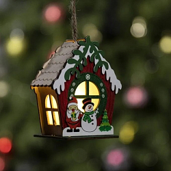 Ёлочная игрушка «Избушка со снеговиком», от батареек, свечение тёплое белое