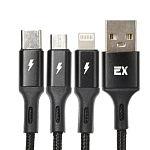Кабель USB <--> microUSB/Lightning/Type-C 1.2м EXPLOYD Easy EX-K-1417 черный