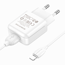 Сетевое ЗУ 1USB 2.1A BOROFONE BA64A, Lightning, белый