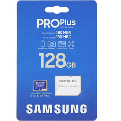 Micro SD 128Gb Samsung Class 10 Pro Plus A2 V30 U3 (R/W 180/130 MB/s) + SD адаптер